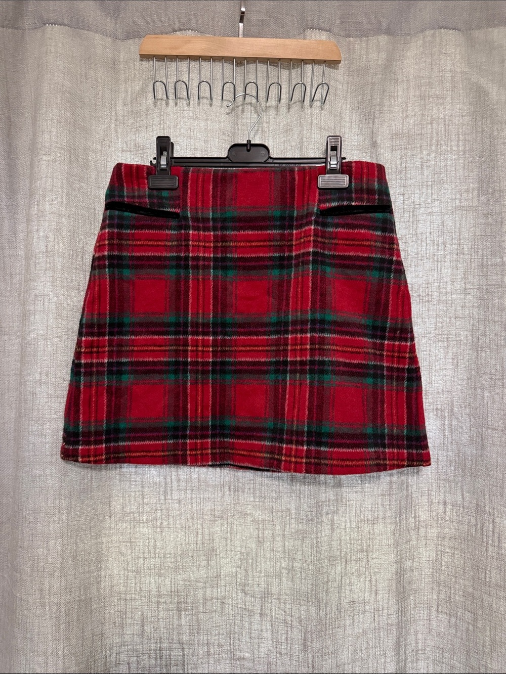 Copper Key Red Wool-Blend Plaid Mini Skirt - Picture 2 of 7